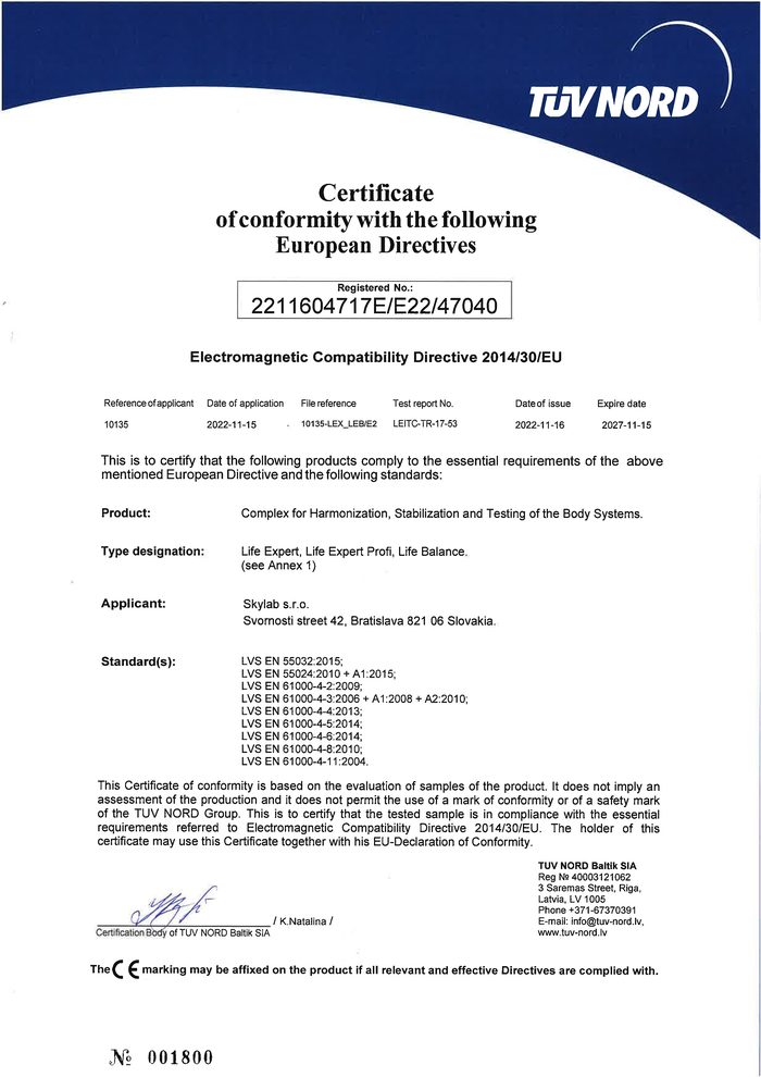 TUV NORD certificate of conformity with the EU Electromagnetic Compatibility Directive