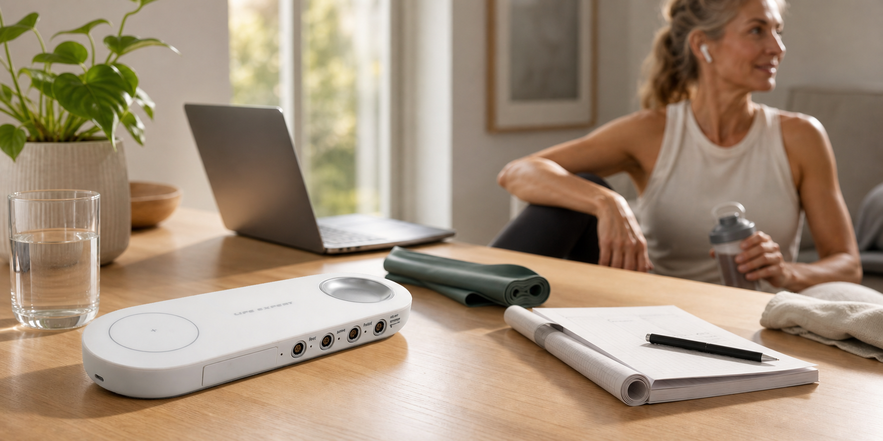 The Life Expert 3 testing device set up at a home desk