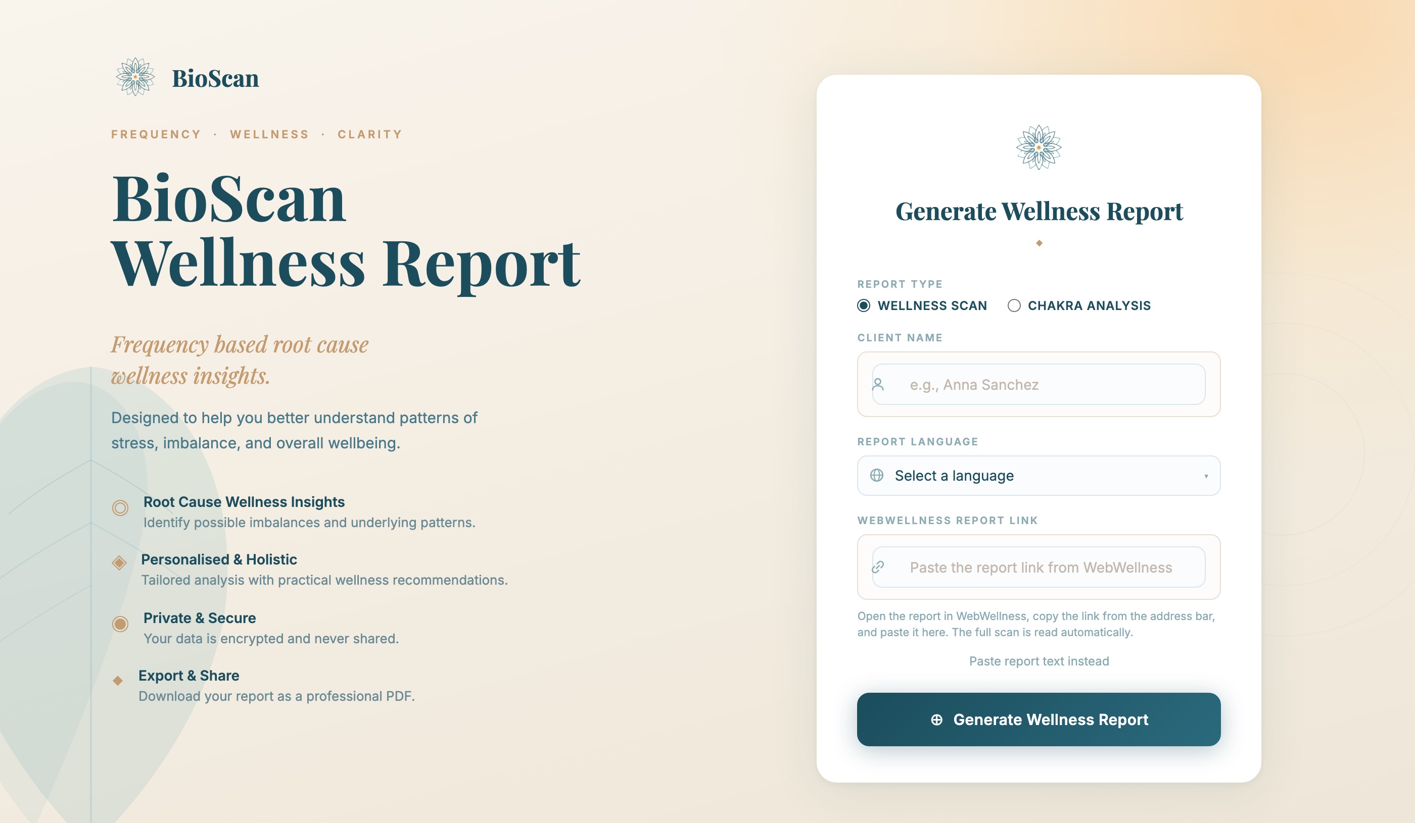 The BioScan app: generate a client wellness report from a WebWellness scan link